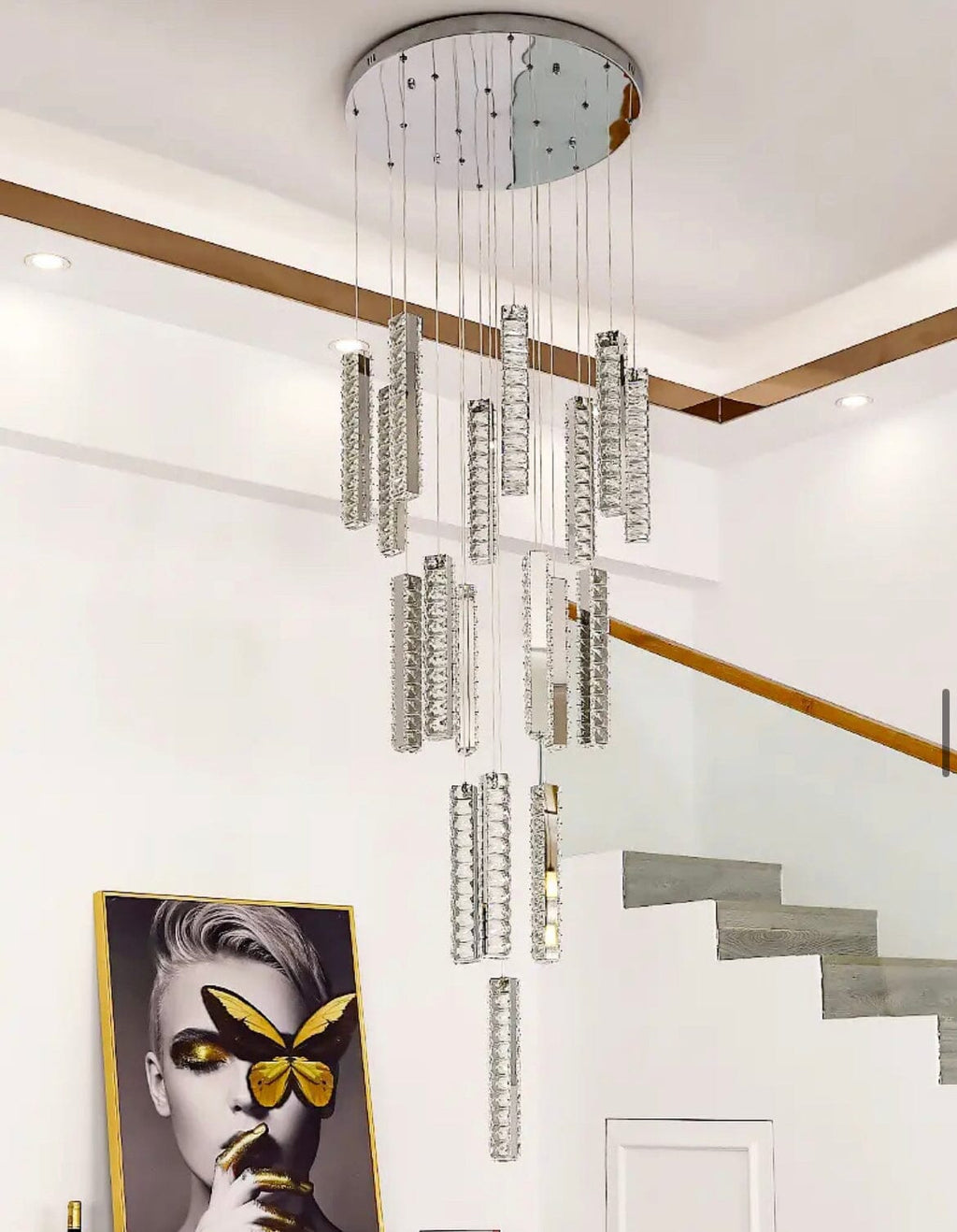 NovaLuxe Crystal Staircase Chandelier With LED Lighting
