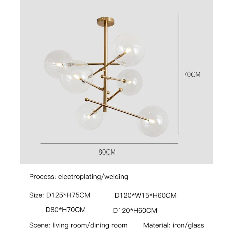 Astra Glass Globe Chandelier with Dual LED Lighting