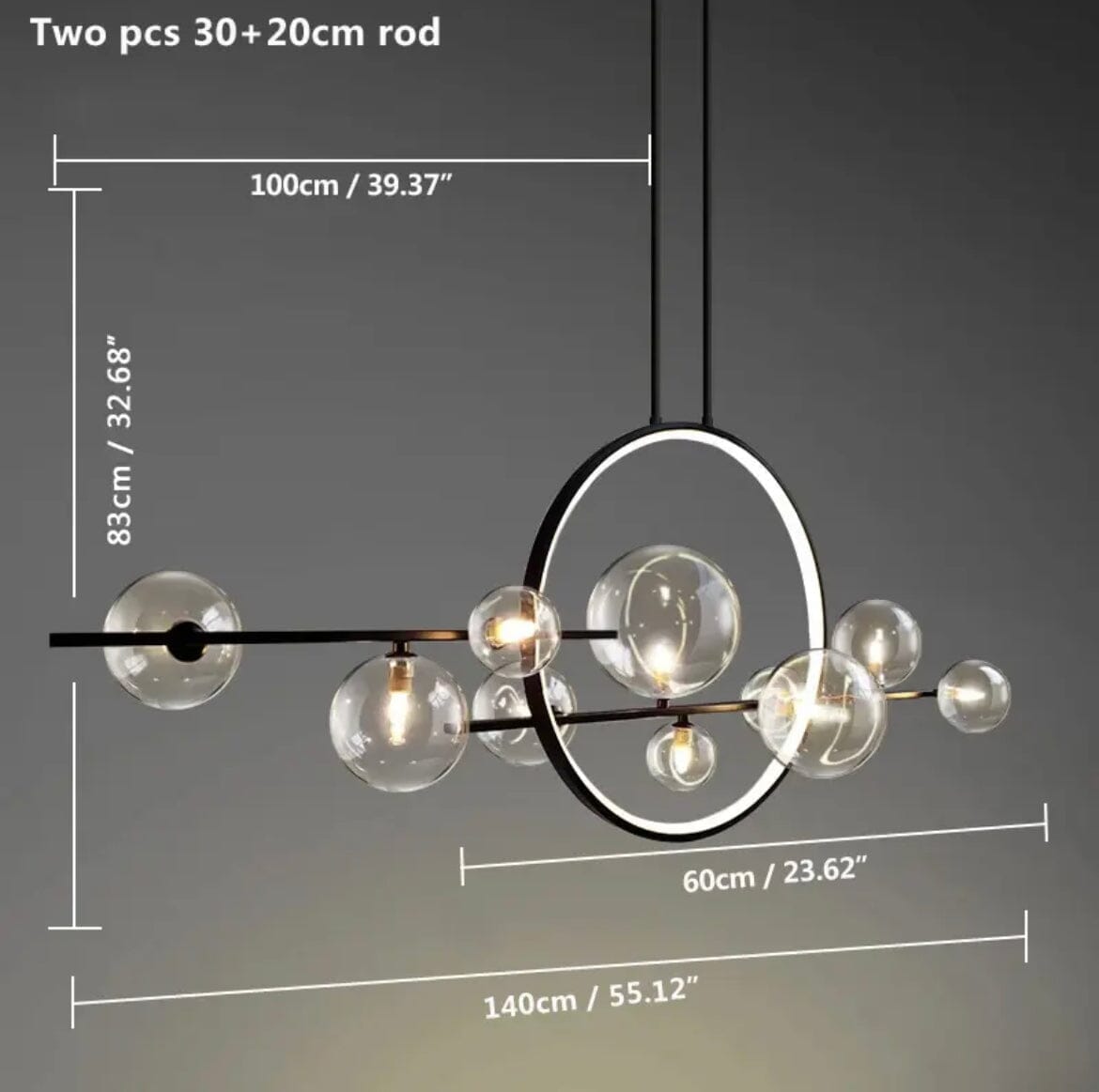 LyraLume Glass & Aluminum Chandelier - Dual Styles LED