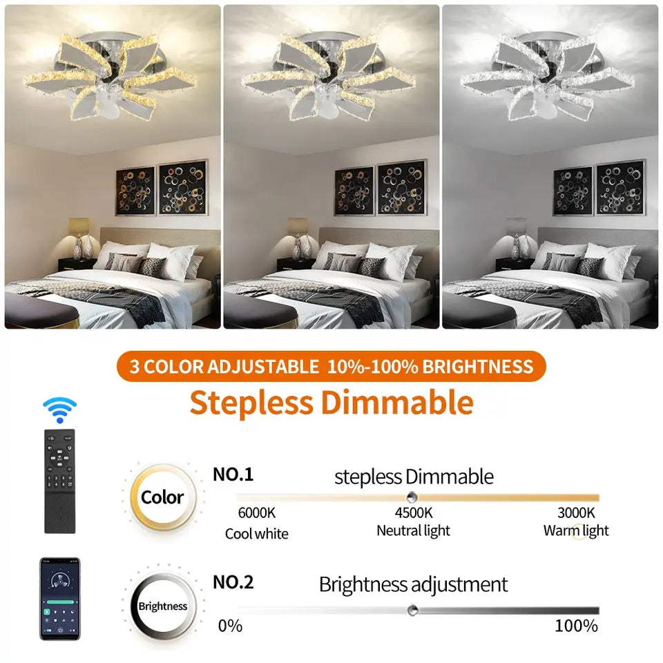 Celestia 7-Blade Crystal LED Ceiling Fan With Remote