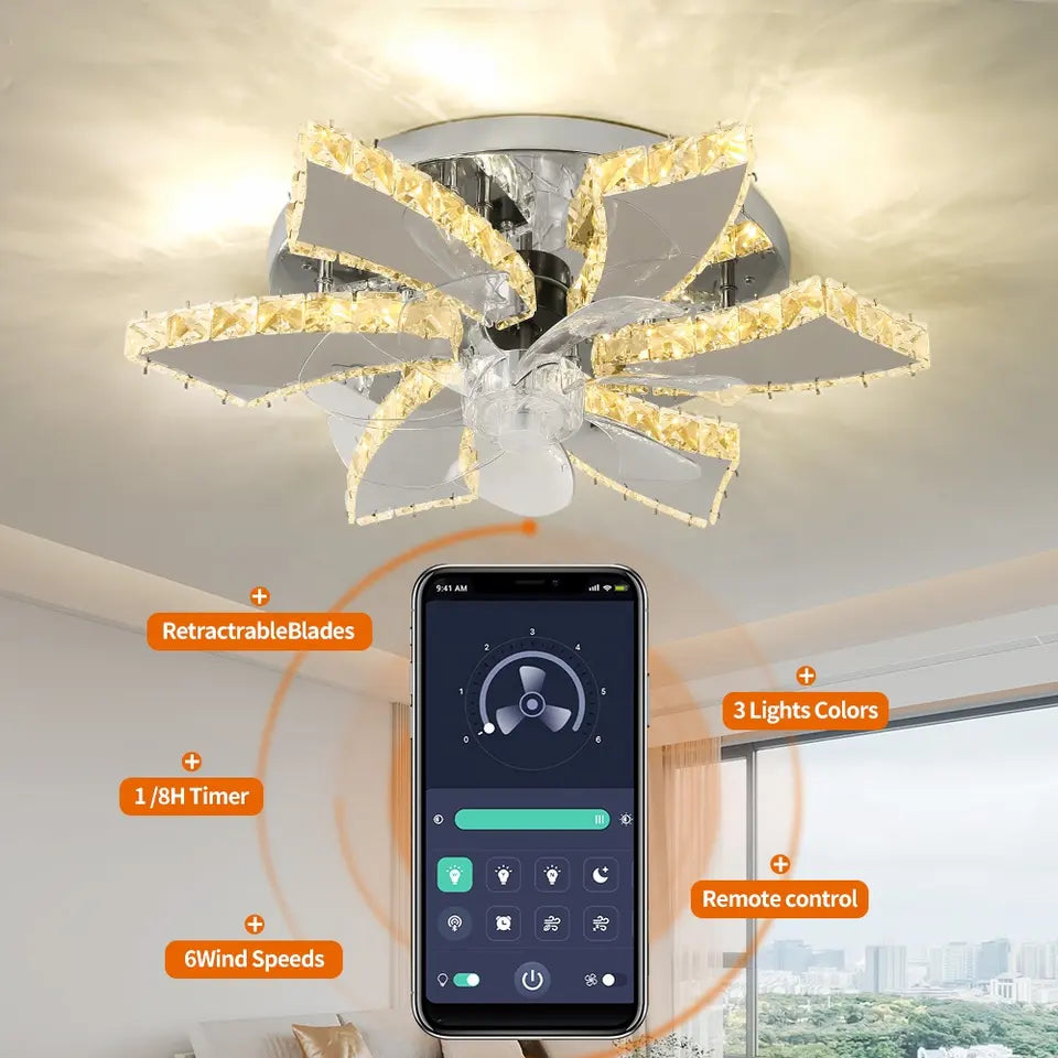 Celestia 7-Blade Crystal LED Ceiling Fan With Remote