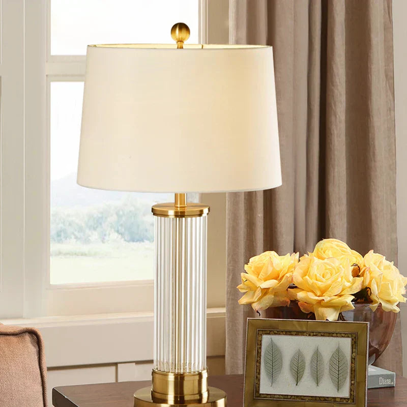 Aurelia Glow Glass Rod Table Lamp With Cloth Cover Shade