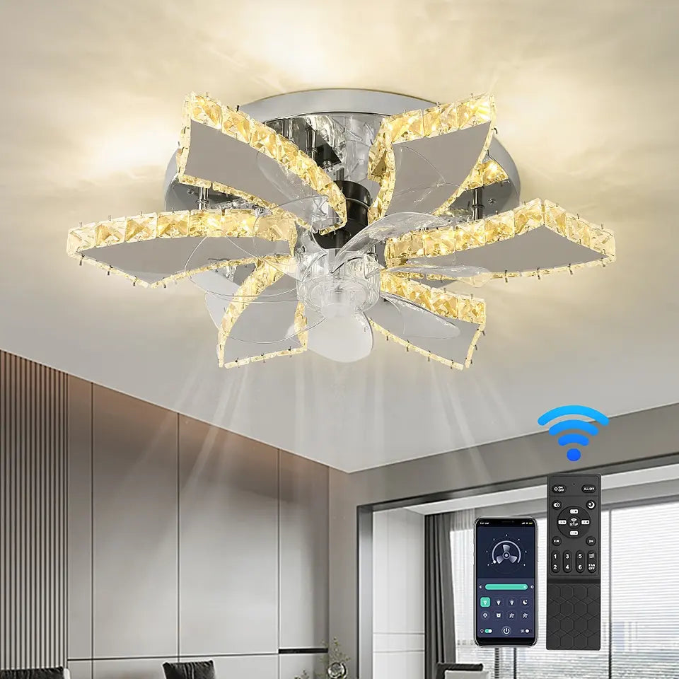 Celestia 7-Blade Crystal LED Ceiling Fan With Remote
