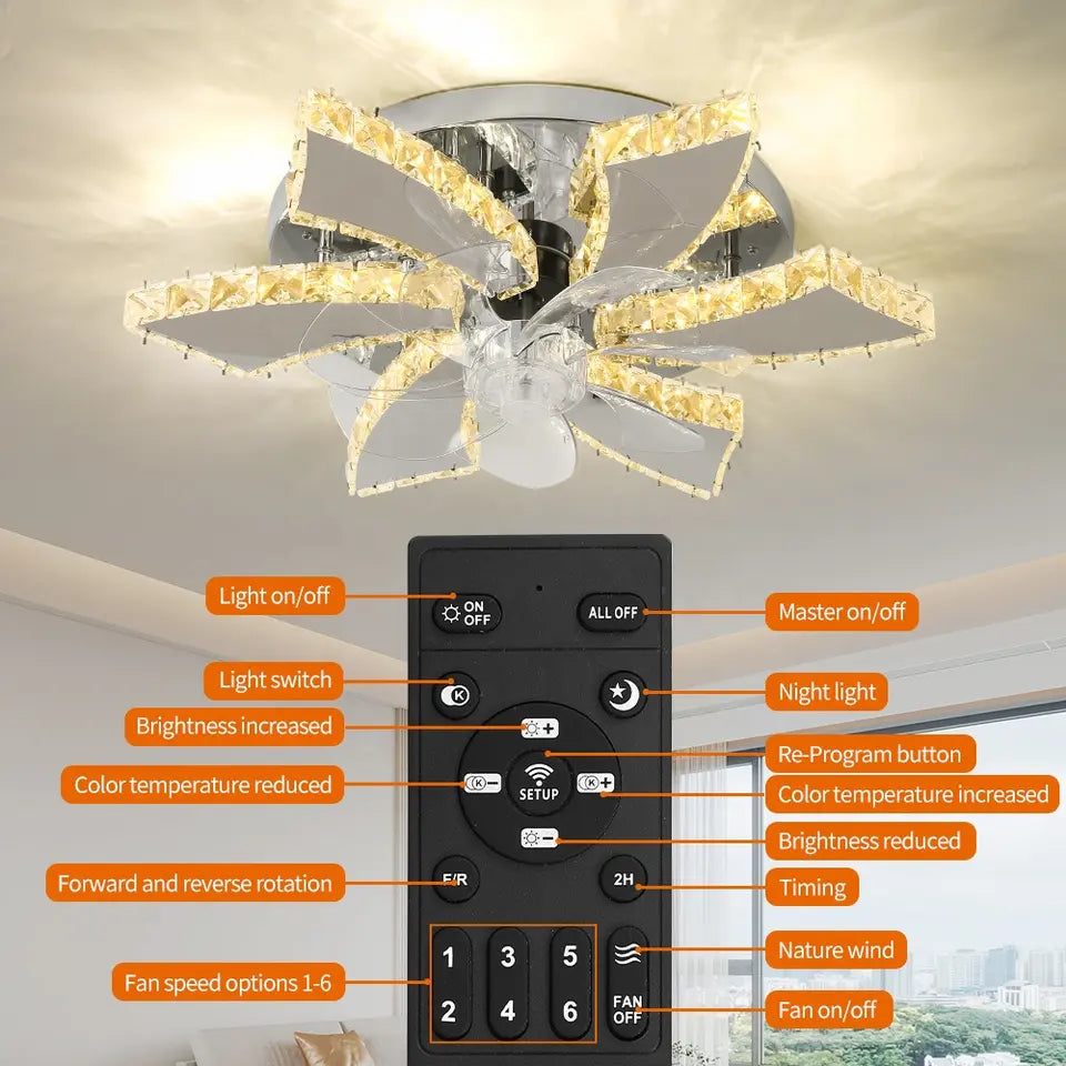 Celestia 7-Blade Crystal LED Ceiling Fan With Remote