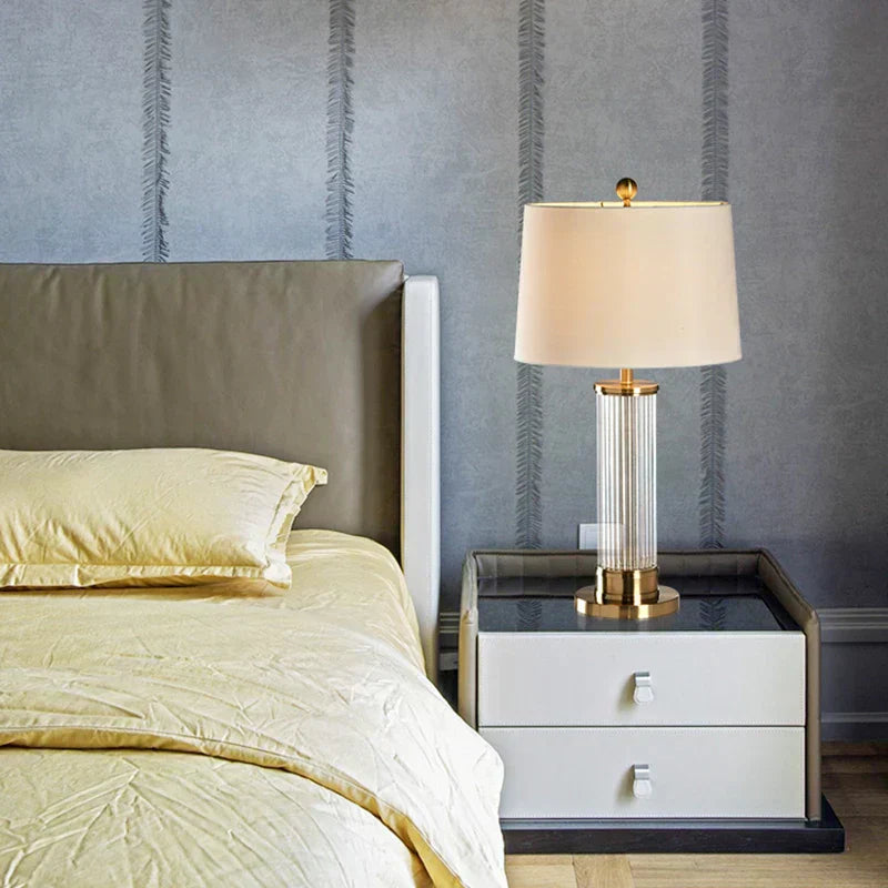 Aurelia Glow Glass Rod Table Lamp With Cloth Cover Shade