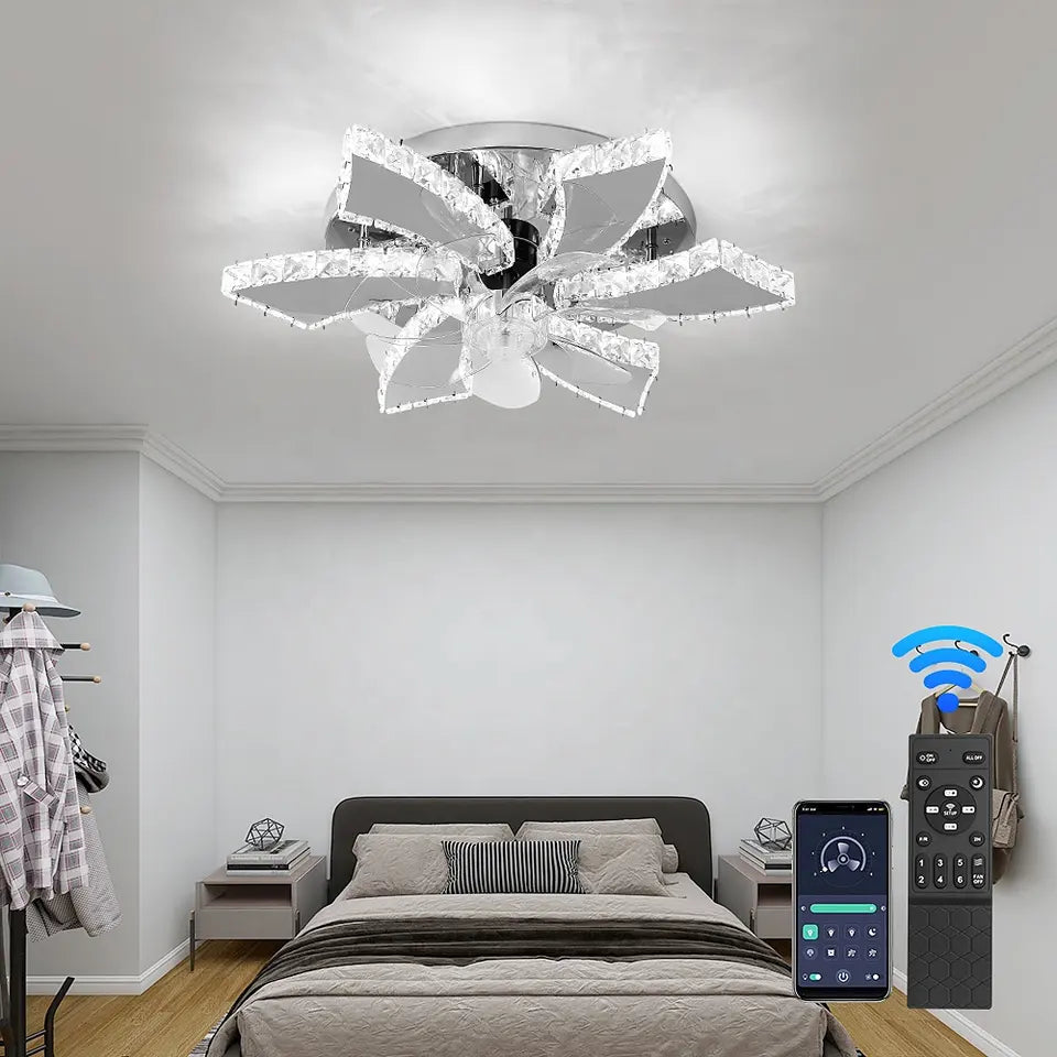 Celestia 7-Blade Crystal LED Ceiling Fan With Remote