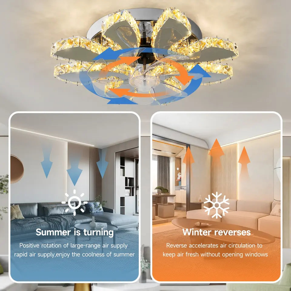 AuroraLuxe 6-Speed Ceiling Fan with Crystal Lotus Light