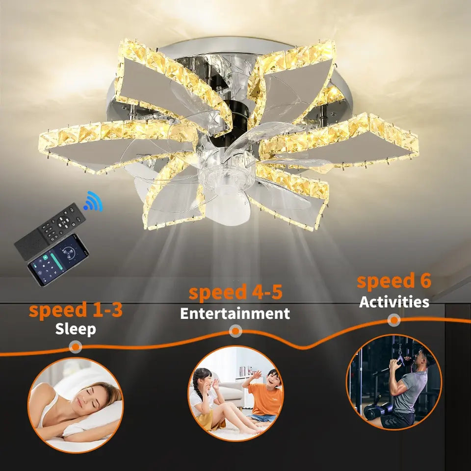 Celestia 7-Blade Crystal LED Ceiling Fan With Remote
