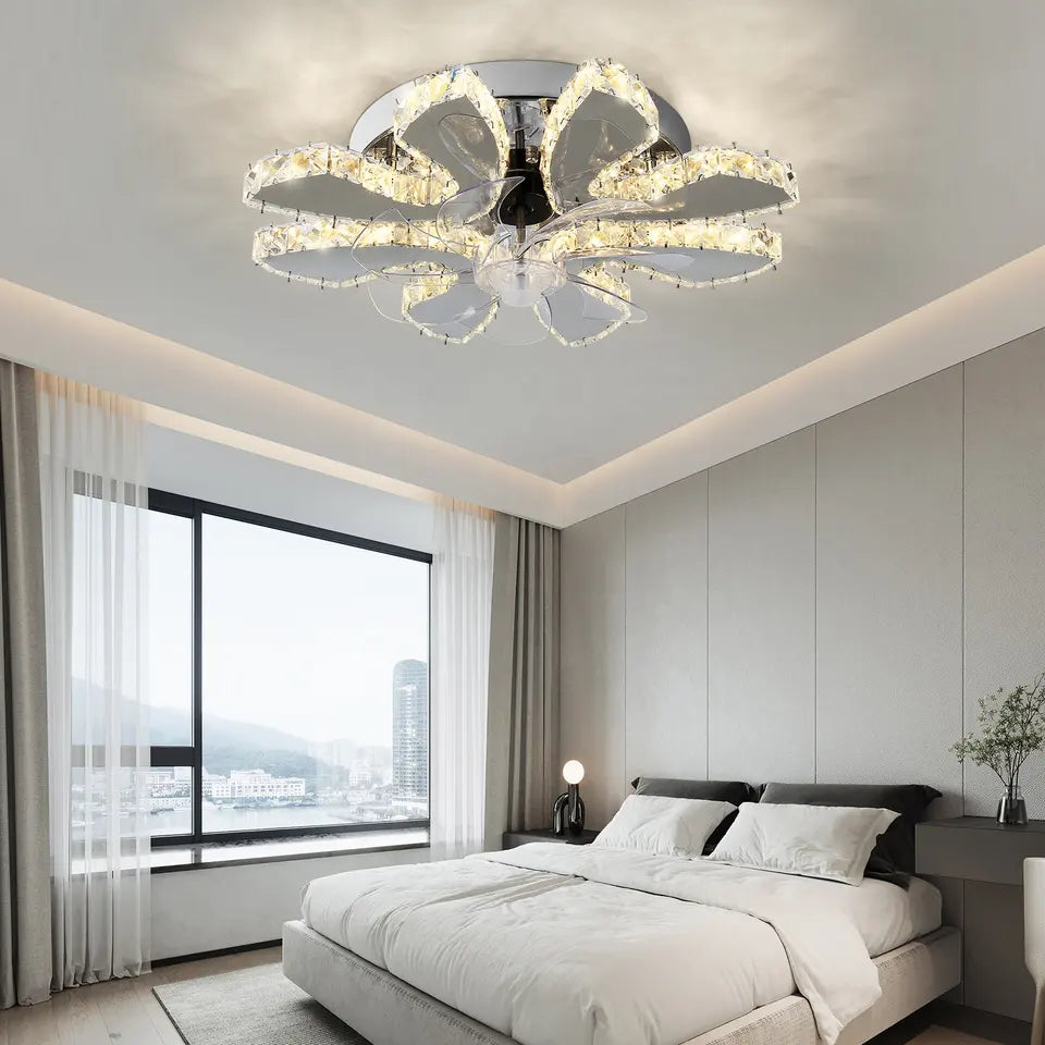AuroraLuxe 6-Speed Ceiling Fan with Crystal Lotus Light