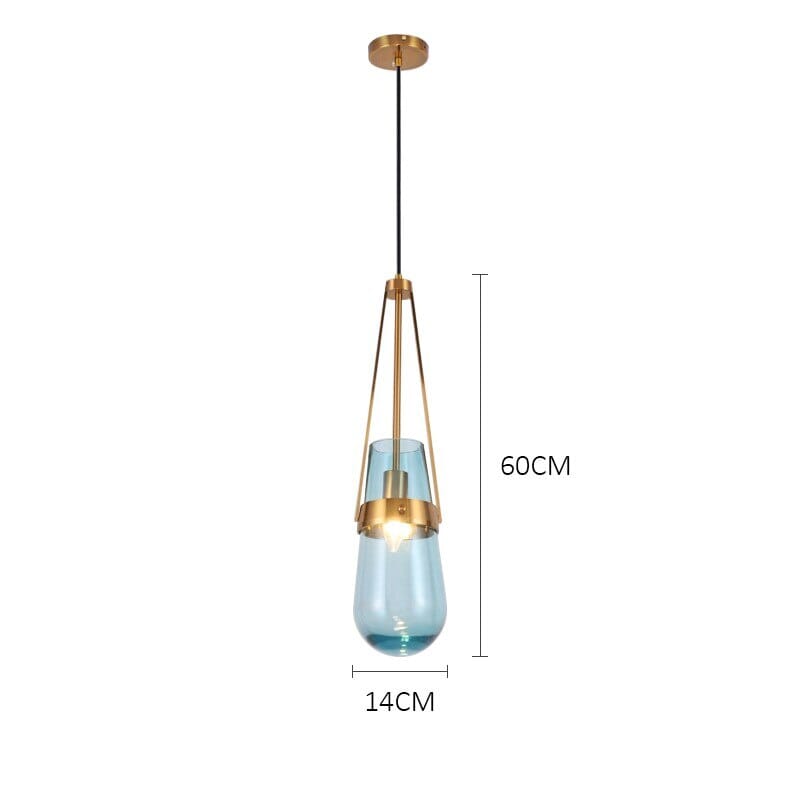 AzureDrift Sky Blue Glass Pendant Light with Brass Accents