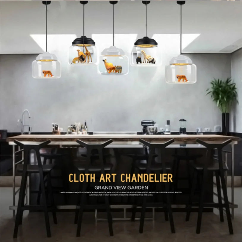 Whimsy Animal Glass LED Pendant Chandelier for Kids' Room