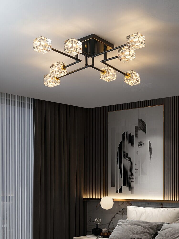 NoirCube Black Crystal Chandelier With Gold Edges And G9 LED