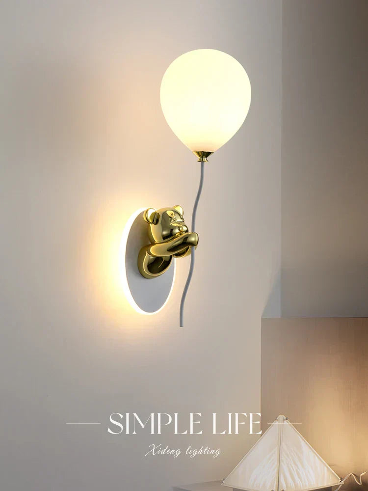 WhimsyBear Kids Wall Lamp With Frosted Glass Shade SoftGlow