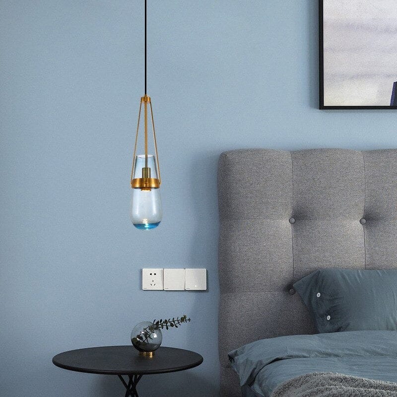 AzureDrift Sky Blue Glass Pendant Light with Brass Accents