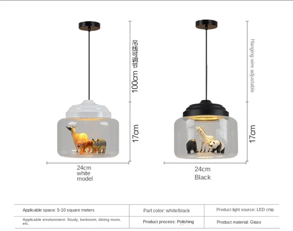 Whimsy Animal Glass LED Pendant Chandelier for Kids' Room