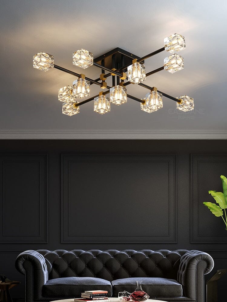 NoirCube Black Crystal Chandelier With Gold Edges And G9 LED