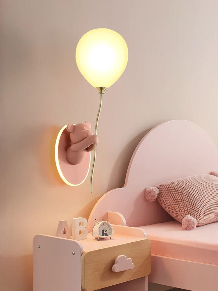 WhimsyBear Kids Wall Lamp With Frosted Glass Shade SoftGlow