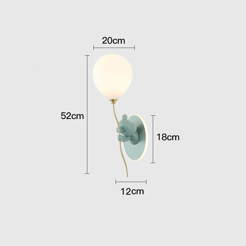 WhimsyBear Kids Wall Lamp With Frosted Glass Shade SoftGlow