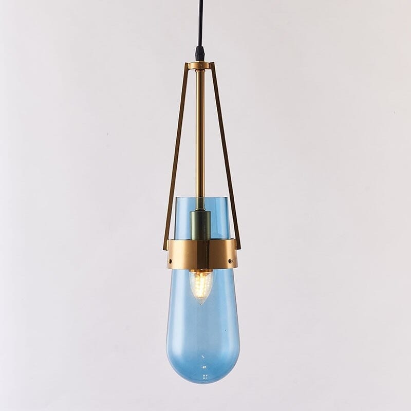 AzureDrift Sky Blue Glass Pendant Light with Brass Accents