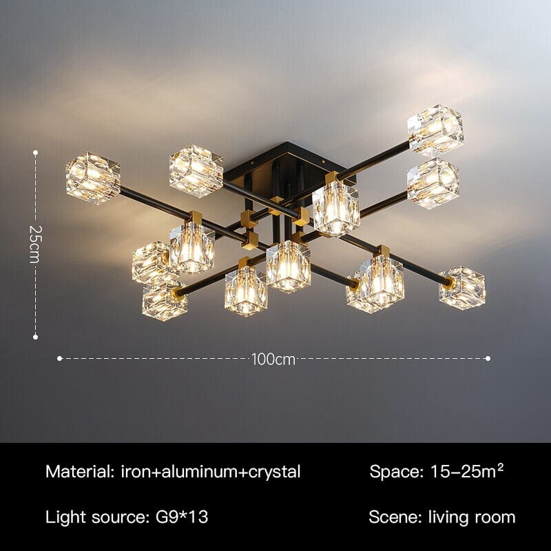 NoirCube Black Crystal Chandelier With Gold Edges And G9 LED