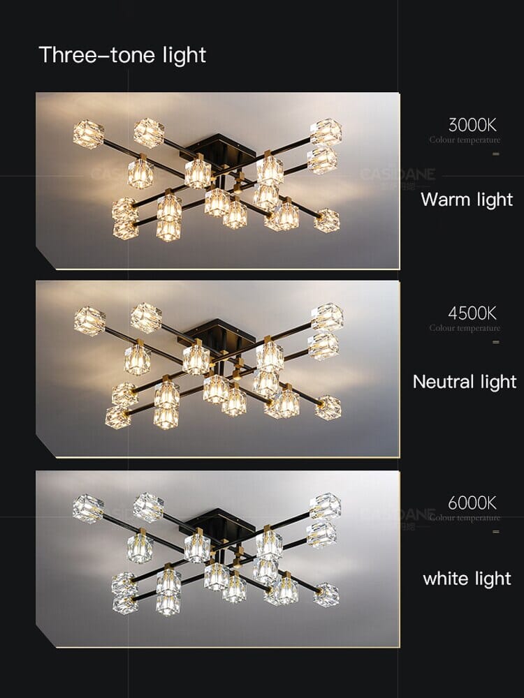 NoirCube Black Crystal Chandelier With Gold Edges And G9 LED