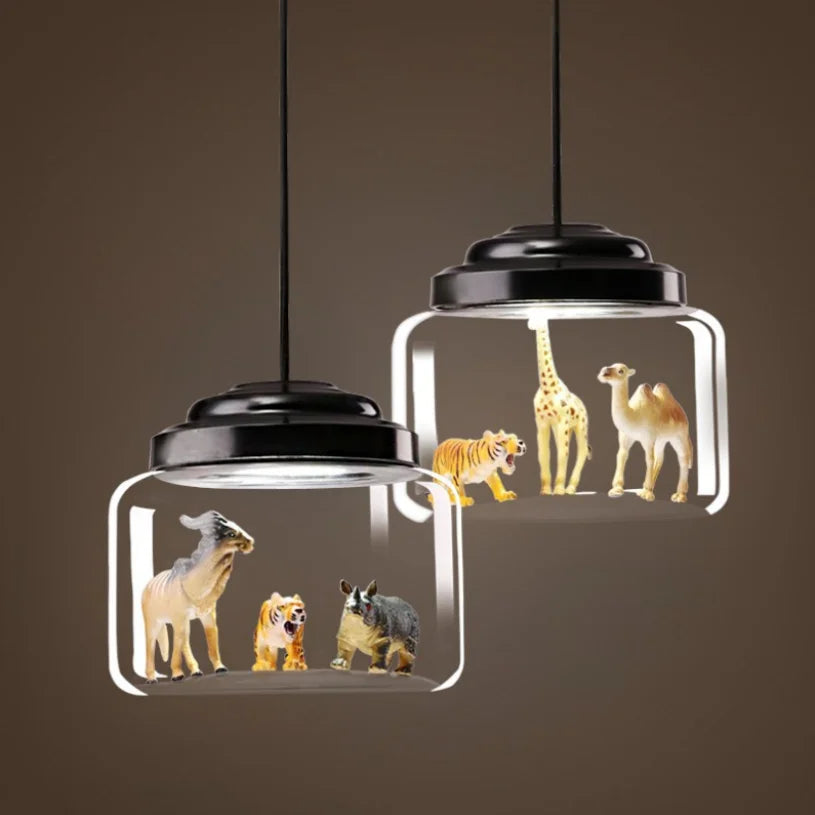 Whimsy Animal Glass LED Pendant Chandelier for Kids' Room