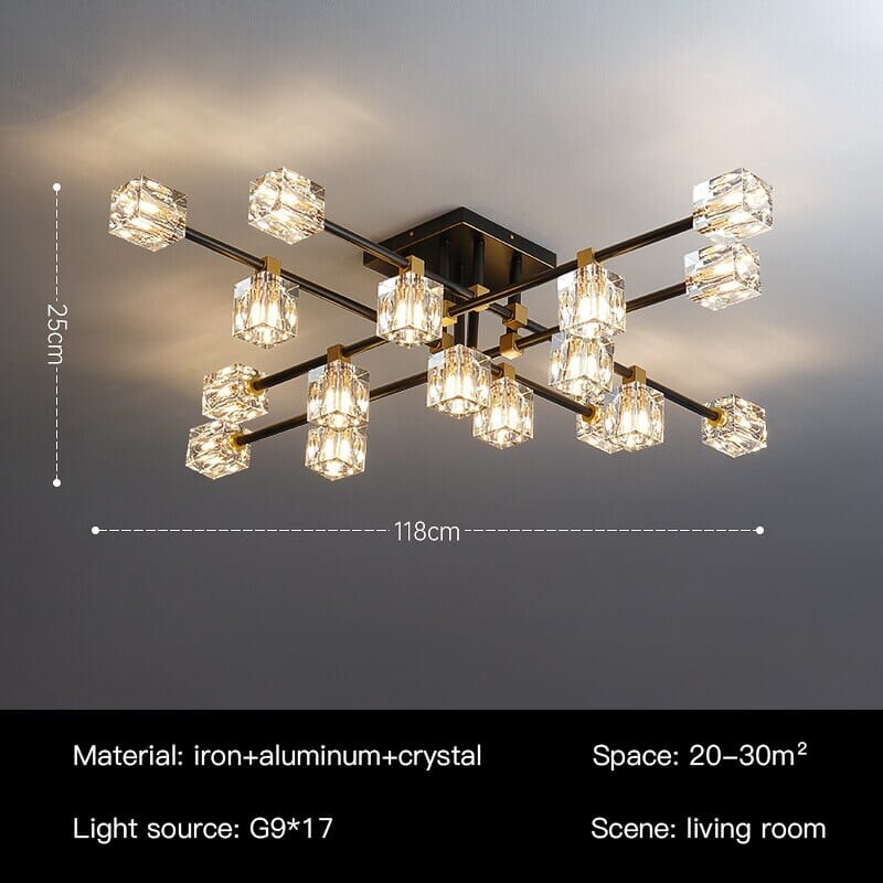 NoirCube Black Crystal Chandelier With Gold Edges And G9 LED
