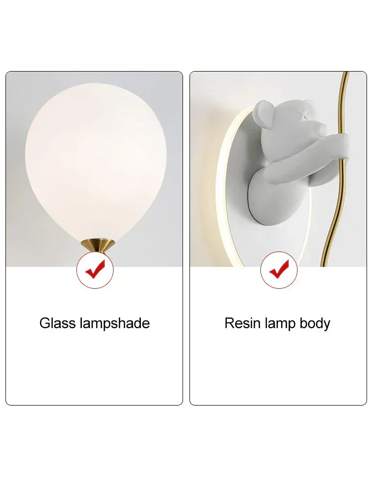 WhimsyBear Kids Wall Lamp With Frosted Glass Shade SoftGlow