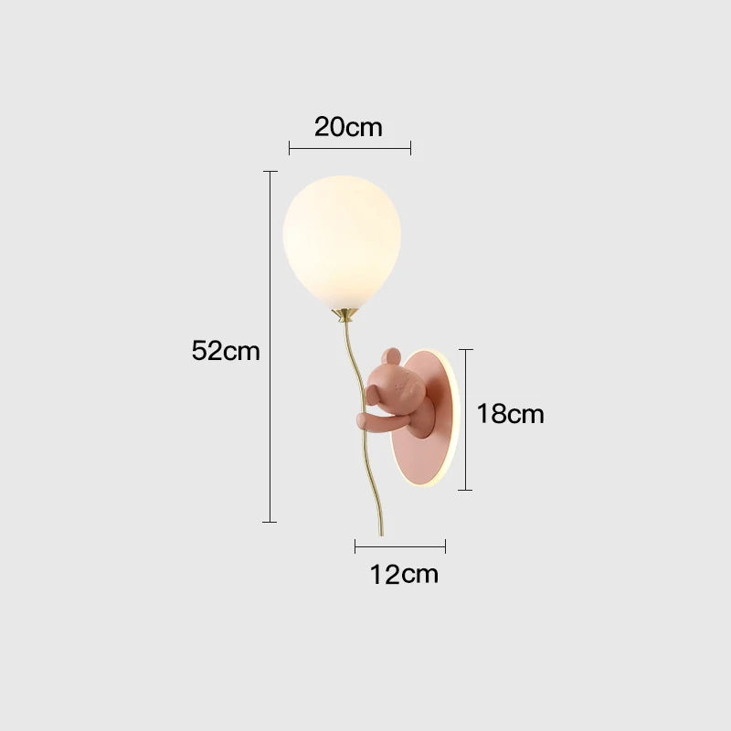 WhimsyBear Kids Wall Lamp With Frosted Glass Shade SoftGlow