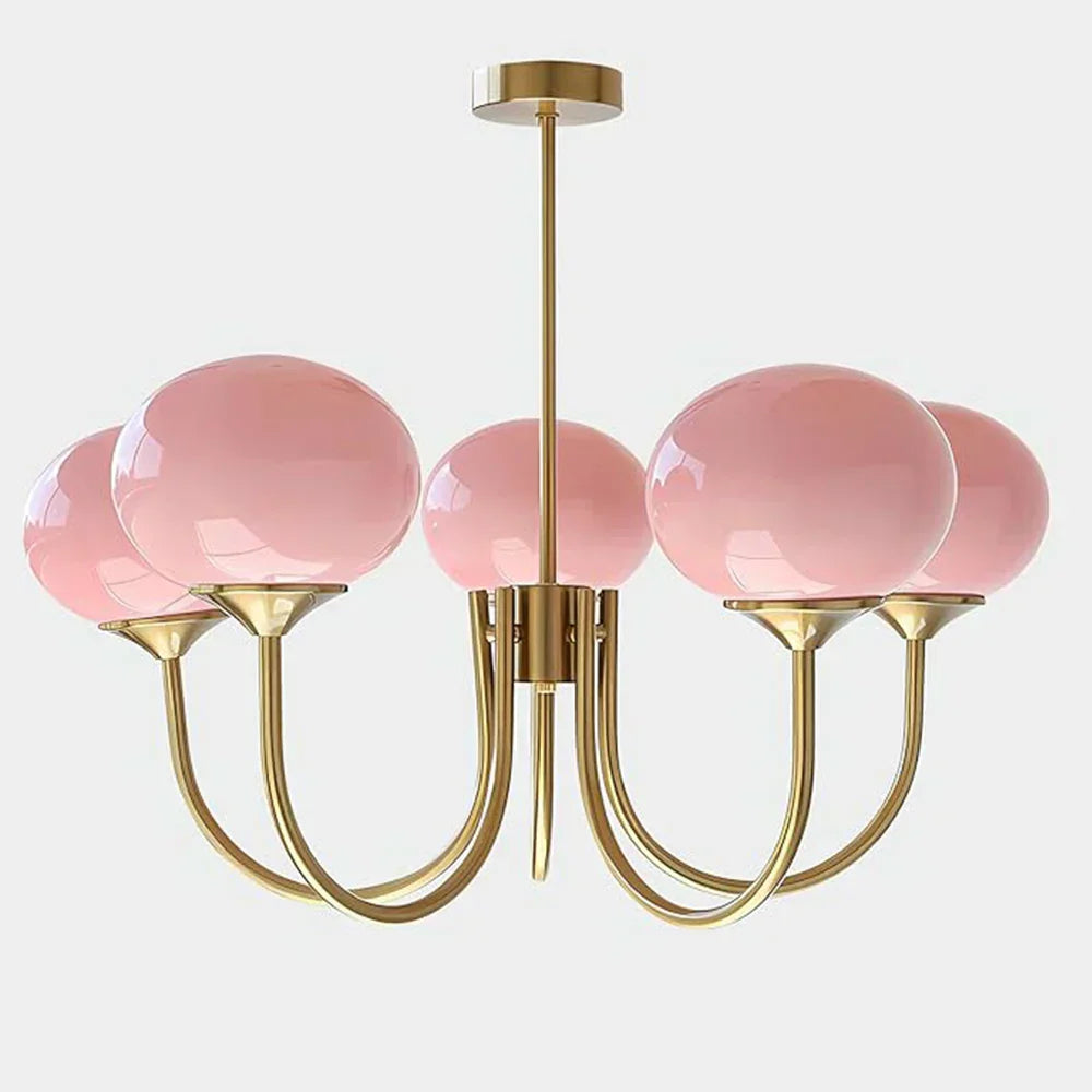 Rosalia Glow Brass Chandelier with Pink Glass Shades