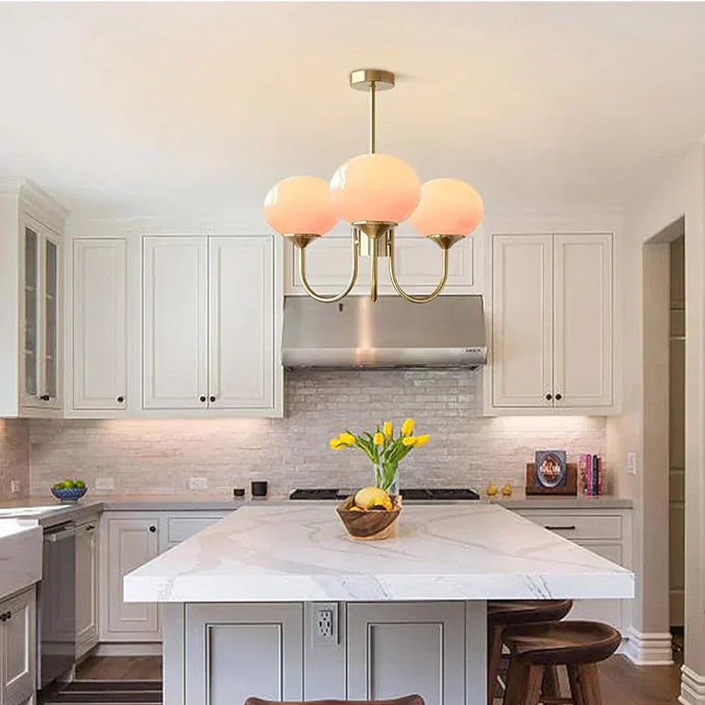 Rosalia Glow Brass Chandelier with Pink Glass Shades