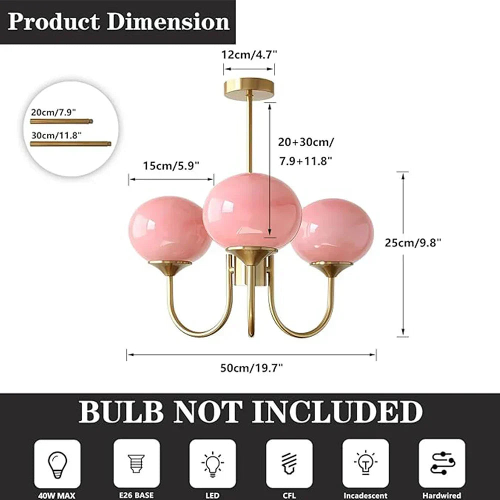 Rosalia Glow Brass Chandelier with Pink Glass Shades