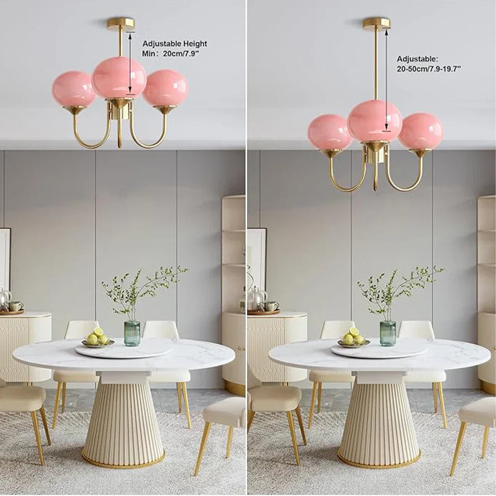 Rosalia Glow Brass Chandelier with Pink Glass Shades
