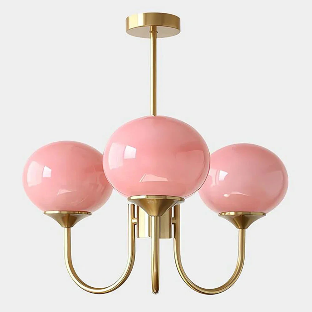 Rosalia Glow Brass Chandelier with Pink Glass Shades